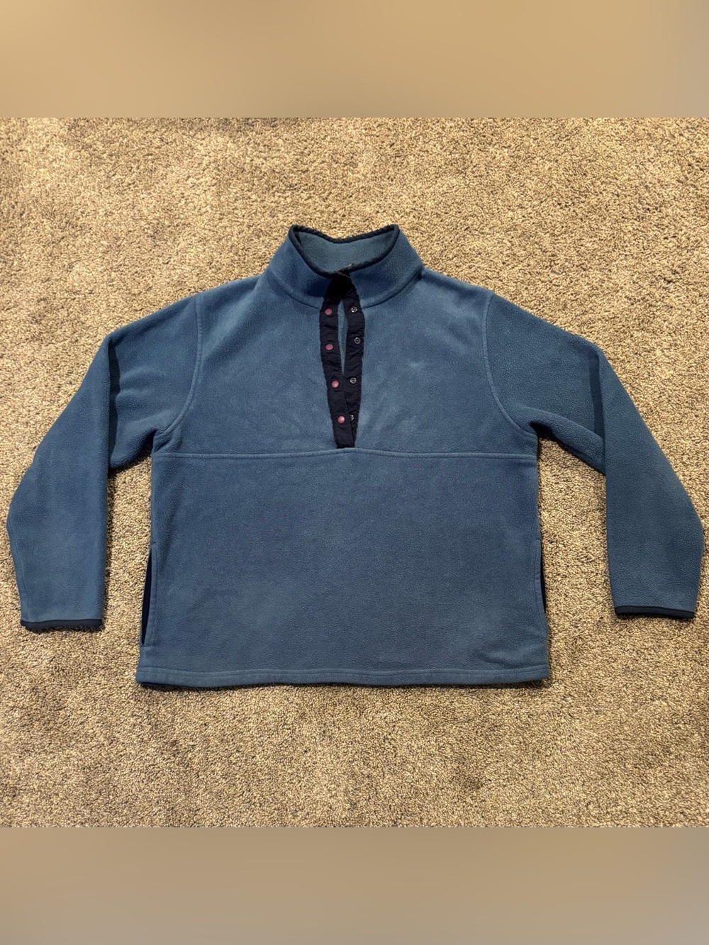 Vintage L.L.Bean Womens Sz L Regular Blue Fleece Snap Pullover Sweatshirt Summer